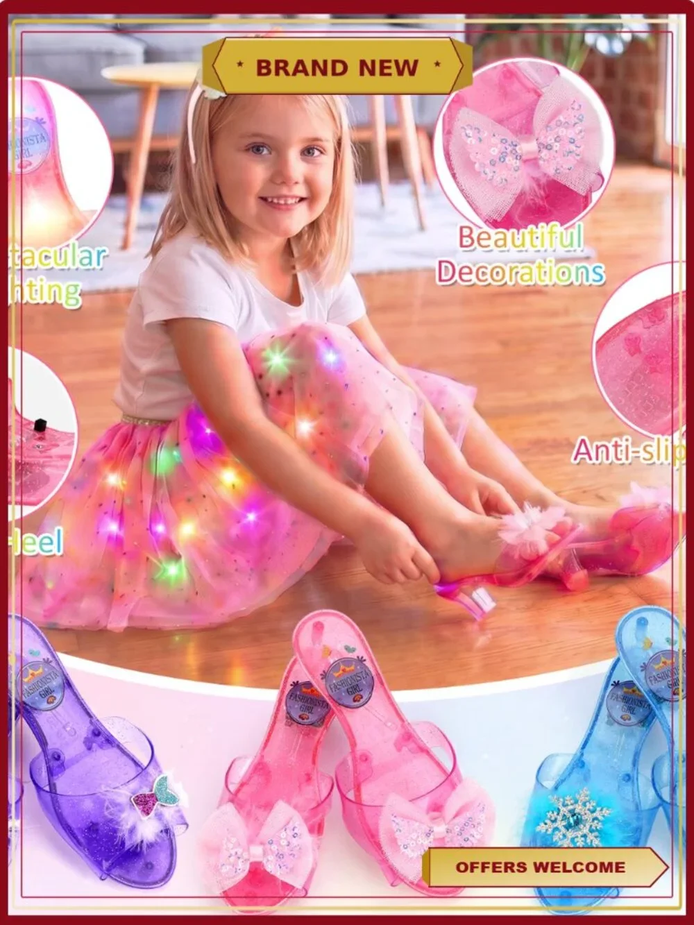 Toddler Girls Princess Dress Up Costume with Shoes & Accessories Role Play Set